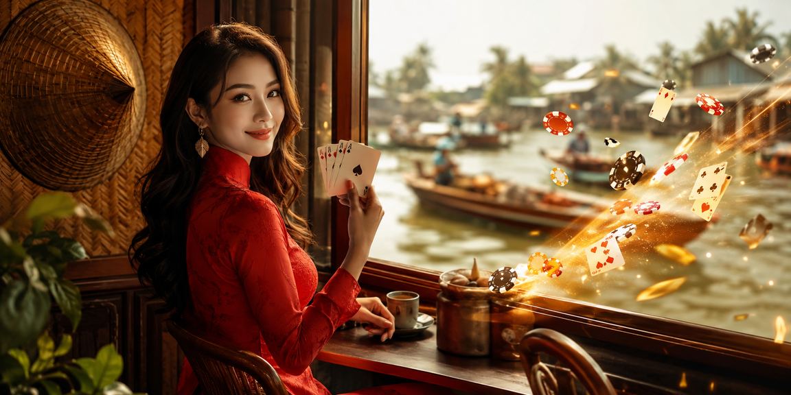 Khung cảnh Mekong với thẻ bài minh họa phần thông tin tài khoản và bảo mật