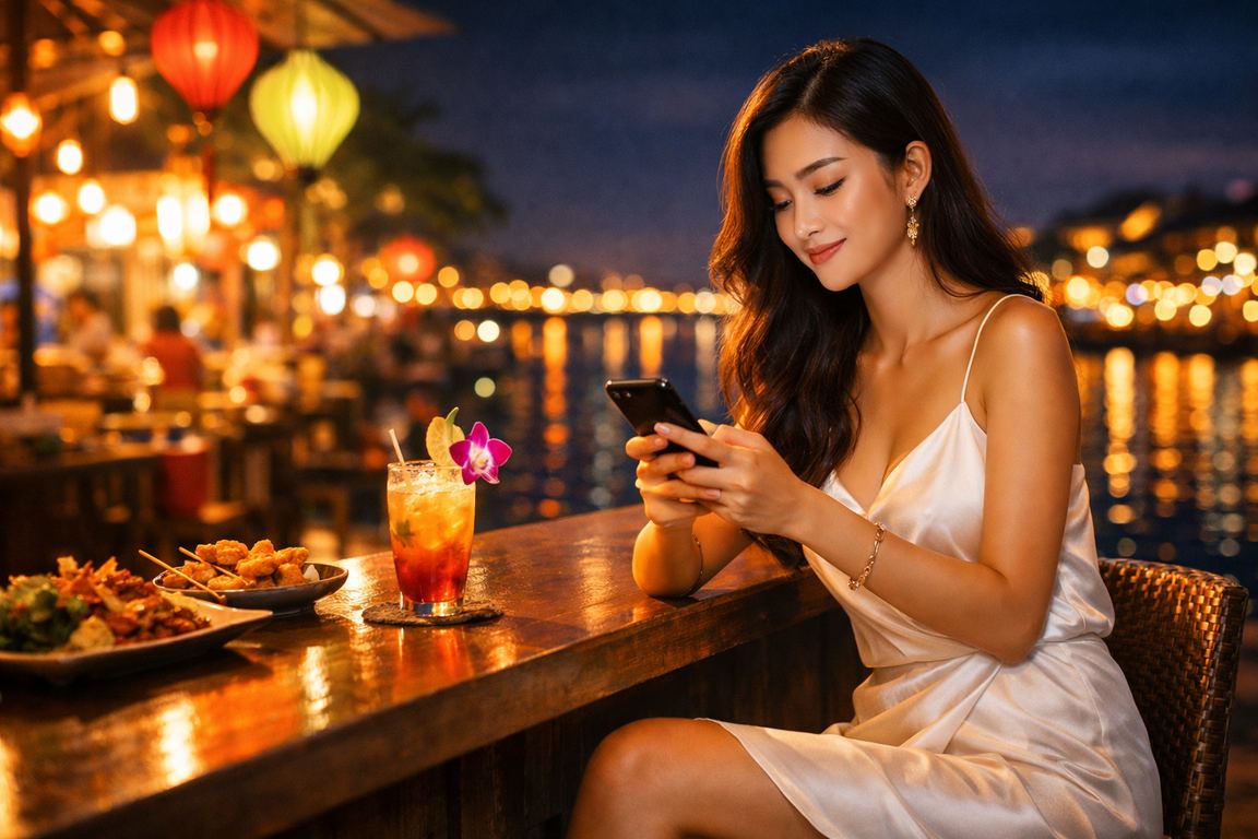 Chợ đêm miền Tây minh họa thói quen kiểm tra thưởng trên điện thoại